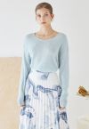 Lightweight Sequins Round Neck Knit Sweater in Baby Blue