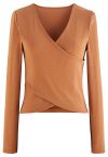 Crisscross Faux-Wrap Soft Cotton Top in Pumpkin