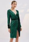 Dazzling Sequins Velvet Cocktail Dress in Emerald