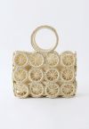 Wheel Shaped Woven Straw Handbag in Cream