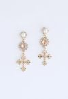 Cross Crystal and Pearl Decorated Drop Earrings