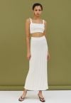 Ultra-Soft Lettuce Hem Knit Maxi Skirt in White