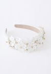 Rhinestone Floral Applique Headband in Ivory