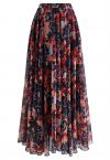 Fully Bloomed Red Floral Chiffon Maxi Skirt