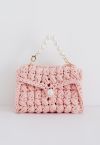 Pearl Chain Braided Chunky Knit Mini Bag in Pink