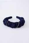 Ruched Organza Beaded Decor Headband in Navy