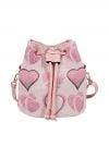 Pink Heart Jacquard Drawstring Mini Bucket Bag