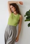 Pearly Neckline Knit Tank Top in Green