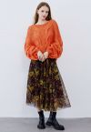 Fall-Inspired Mesh Tulle Midi Skirt