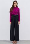 Bowknot High Waist Wide-Leg Pants in Black