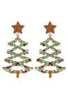 Hollow Out Christmas Tree Rhinestone Earrings in Green