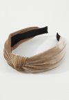 Monochromatic Knotted Velvet Headband in Khaki