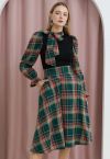 Tasteful Check A-Line Midi Skirt in Dark Green