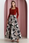 Glamorous Metallic Thread Baroque Jacquard Maxi Skirt in Black