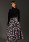 Whimsical Butterfly Belted A-Line Midi Skirt in Burgundy