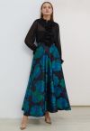 Floral Melody Jacquard A-Line Maxi Skirt in Teal