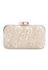 Beaded 3D Flower Clutch in Champagne