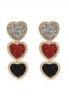 Triple-Color Heart Rhinestone Earrings in Black