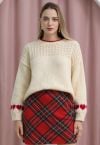 Heart Cuffs Drop Shoulder Knit Sweater