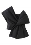 Striking Bowknot One Shoulder Crop Top in Black