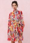 Garden Symphony Tie Waist Chiffon Dress