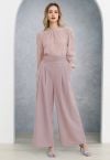 Ruched High Waist Pleated Wide-Leg Pants in Pink