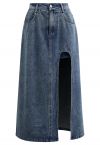 Weekend Vibes High Split Denim Skirt in Blue