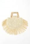 Floret Fringed Woven Straw Handbag