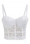 Sequined Lace Bustier Crop Top in White