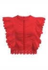 Crochet Trim Sleeveless Cotton Top in Red