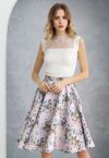 Bright Floral Printed Flare Midi Skirt in Light Pink