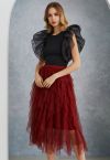 Dots Full Ruffled Tulle Skirt in Red