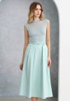 Side Pockets Pleated Belt Midi Skirt in Mint