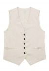 V-Neck Buttoned Down Linen-Blend Vest in Linen