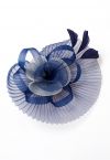 Pleated Mesh Flower Headband with Hair Clip in Navy