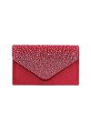 Rhinestone Embellished Satin Envelope Bag in Red