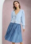 Glossy Blue Pleated Midi Skirt