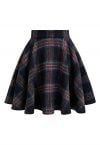 Festive Charm Tartan Flare Mini Skirt in Black