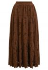 Fuzzy Floral Lace Midi Skirt in Caramel