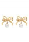 Double Layered Bowknot and Pearl Earrings in Gold