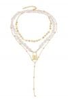 Multi-Layered Coin Pearl Gold Lock Necklace