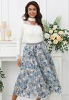 Petal Symphony Double-Layered Mesh Midi Skirt in Blue