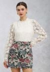 Lace Daisy Embroidered Sheer Sleeve Top