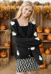 Halloween Ghost Patch Buttoned Knit Cardigan in Black