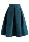 Turquoise Rose Jacquard Pleated Midi Skirt