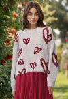 Graffiti Heart Crew Neck Knit Sweater