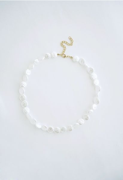 White Plastic Coin Pearls Necklace