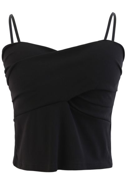 Cross Wrap Fitted Cami Top in Black