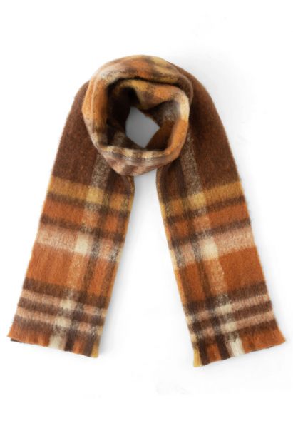 Check Print Fuzzy Oversize Scarf in Caramel