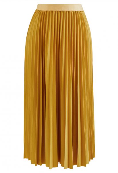 Simplicity Pleated Midi Skirt in Mustard